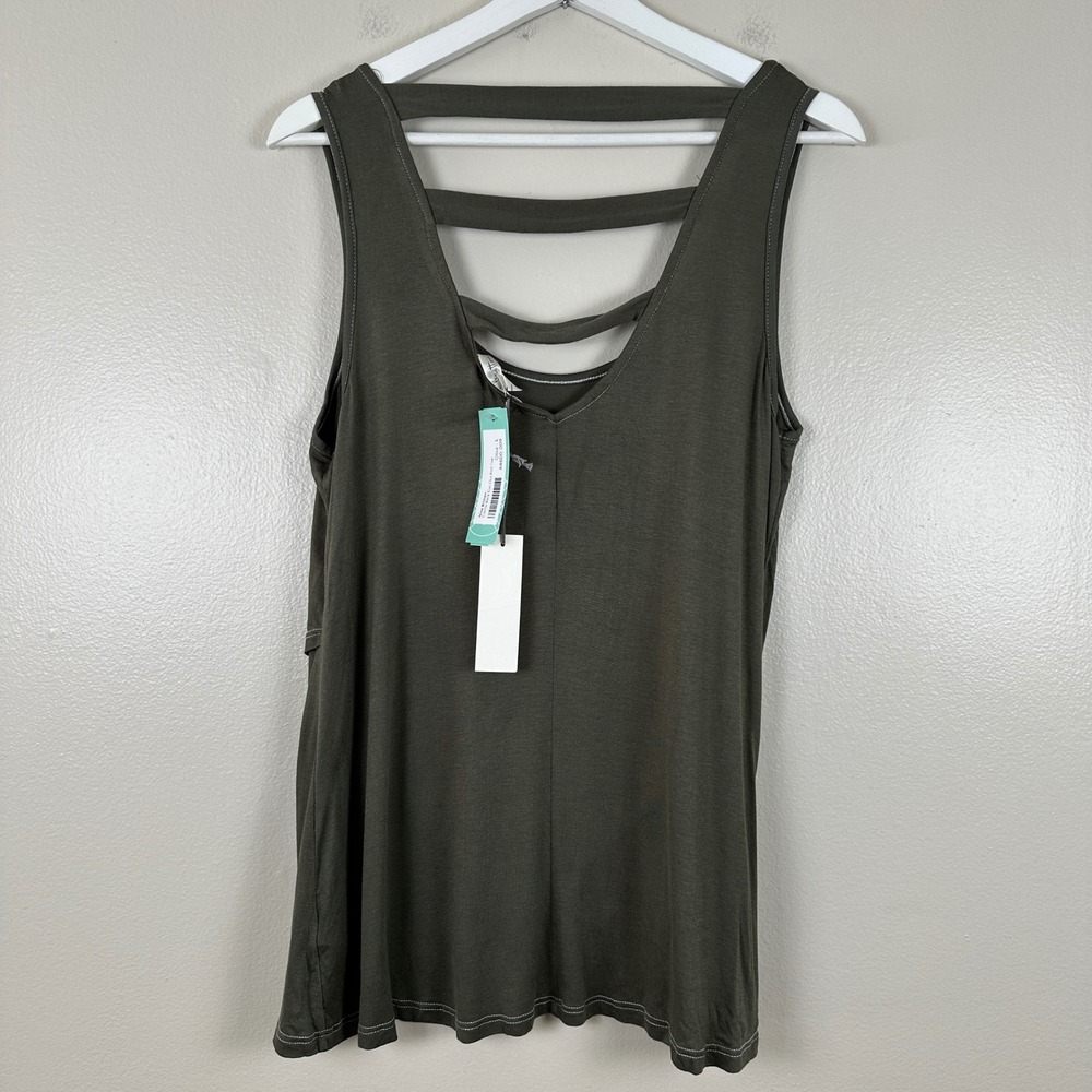 Nine Britton‎ Women's L Knit Top Olive Corrie Back Cut Out Tank Boho NEW
